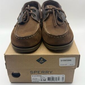 Sperry Authentic Original Boat Shoes – Brown Leather – Boys US 5 With Box
